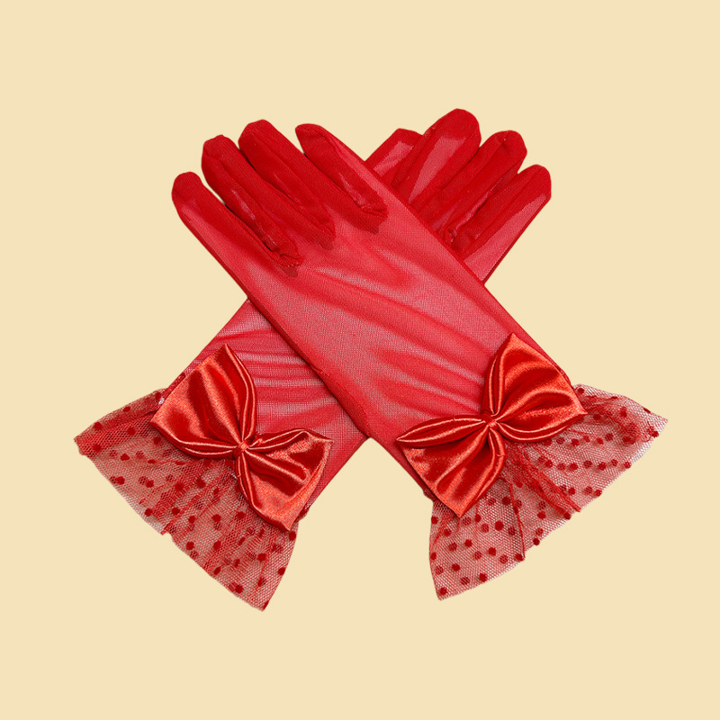 Guantes de protección solar de verano para mujer, transfronterizos, de malla, con lazo, encaje negro, personalizados, para boda, etiqueta, venta al por mayor
