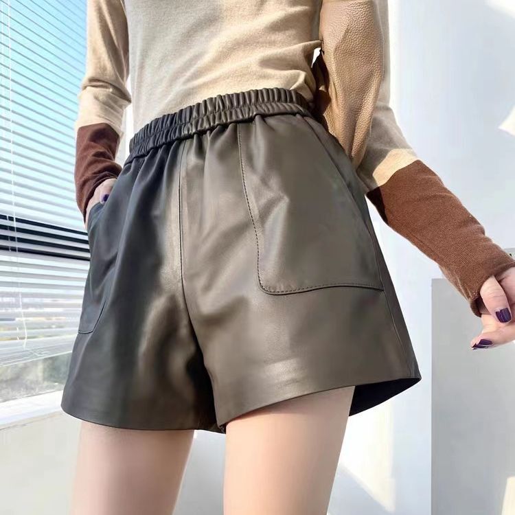 Haining Genuine Leather Shorts for Women 2026 Autumn New Casual Versatile Wide-Leg Pants Sheepskin High-Waisted Slimming Boot Pants Haining Genuine Leather Shorts for Women 2026 Autumn New Casual Versatile Wide-Leg Pants Sheepskin High-Waisted Slimming Boot Pants