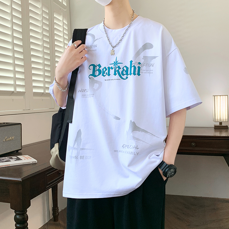2025 New Teenager Short-sleeved T-shirt Men's Summer High School Junior High School Students Handsome Big Children's Summer Loose Half-sleeve