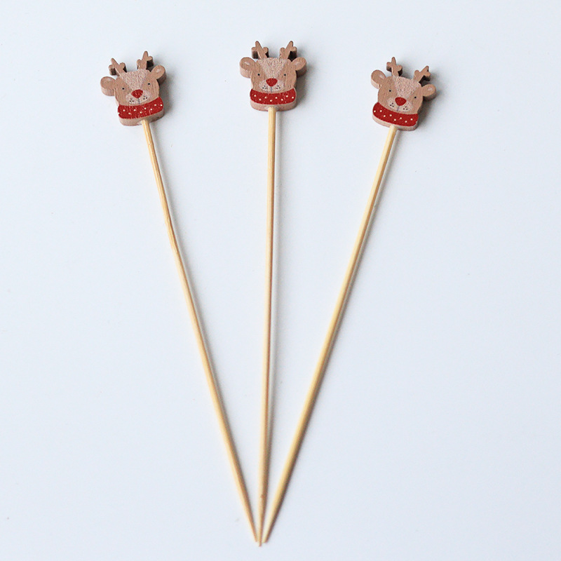 Palo de fruta de Navidad 100 unids/pack palo de bambú desechable Santa Claus fruta tenedor Pino alzo palo de fruta