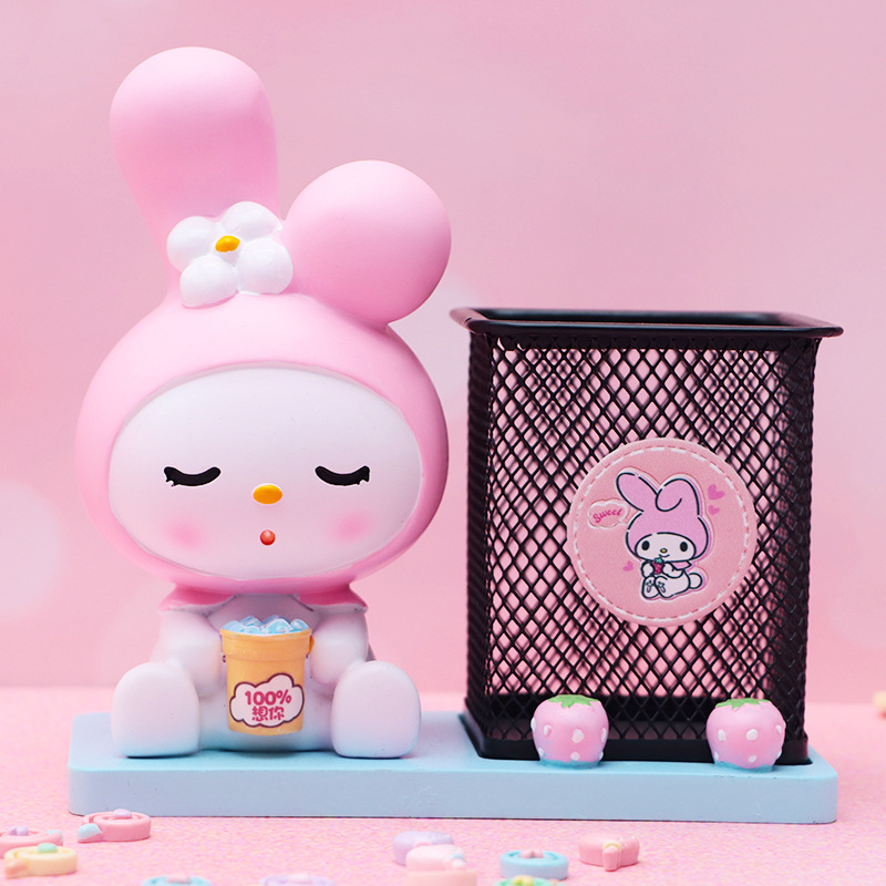 Douyin venta caliente red tela tela portalápices resina creativa decoración de escritorio caja de almacenamiento suministros para estudiantes regalos para niños