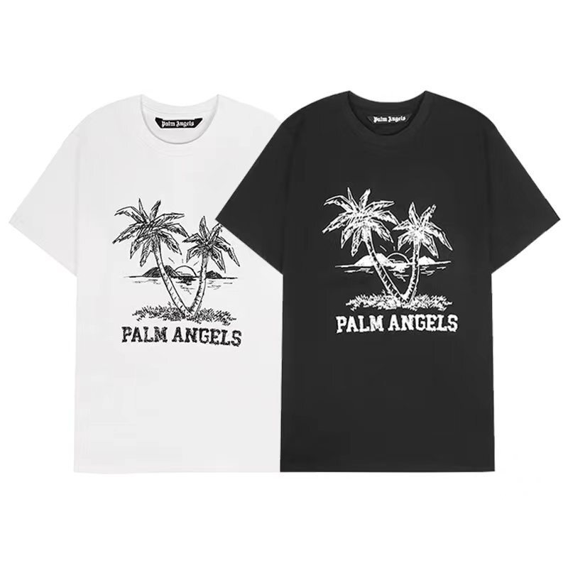 Palm Angel Sketch Embroidery Coconut Tree Unisex Couple Short Sleeve T-Shirt Wholesale Palm Angel Sketch Embroidery Coconut Tree Unisex Couple Short Sleeve T-Shirt Wholesale