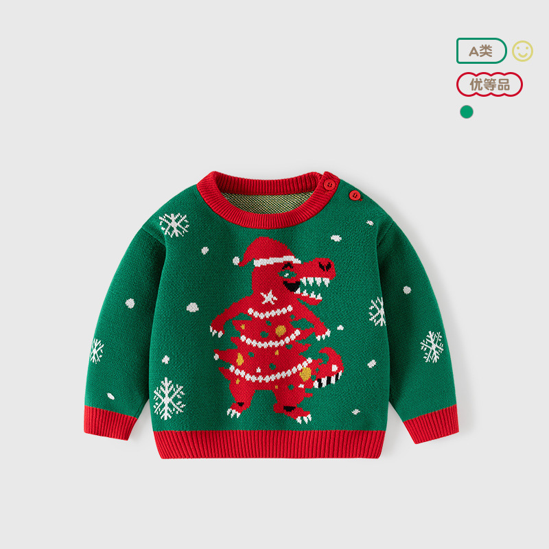 Christmas Dinosaur European and American Handsome Pure Cotton Kidsren's Sweater Category a Autumn and Winter Cross-Border Soft Pullover Knitted Kidsren's Top