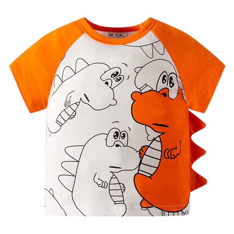 Estilo coreano nuevos niños de manga corta de dibujos animados de color a juego manga camiseta de niño manga de cuerno de algodón puro bebé de dibujos animados ropa para niños