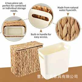 手工编织水葫芦草浴室翻盖式垃圾桶家居客厅玩具零食收纳筐杂物篮
