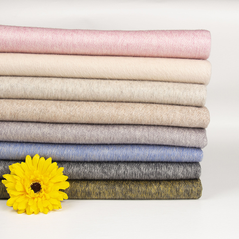 In-Stock Double-Sided Alpaca Silk Wool Fabric, Short Smooth Wool, Autumn and Winter Clothing Wool Coat Fabric