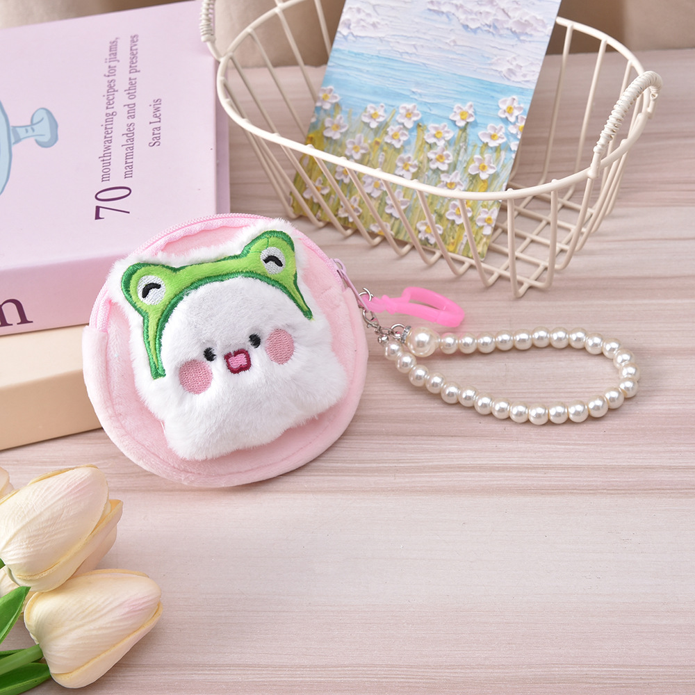 Bolso de cambio, bolso de peluche moderno, bolso de perla portátil compacto, bolso de almacenamiento de chicas, dibujos animados lindos