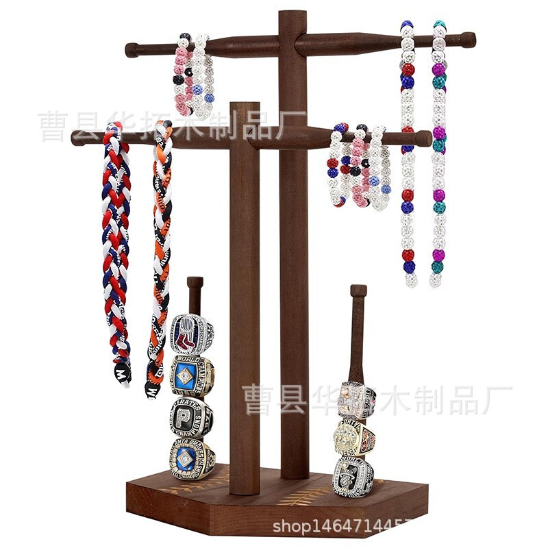 New Wooden Baseball Ring Storage Rack Base Tournament Stackable Ring Display Rack with Medal Hanger