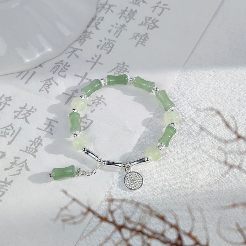S036-새로운 중국식 행운의 녹색 대나무 팔찌#SZ265용