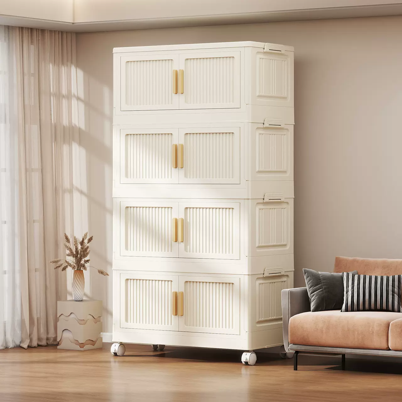 家用免安装折叠收纳柜多层厨房多功能收纳箱客厅杂物储物柜可移动