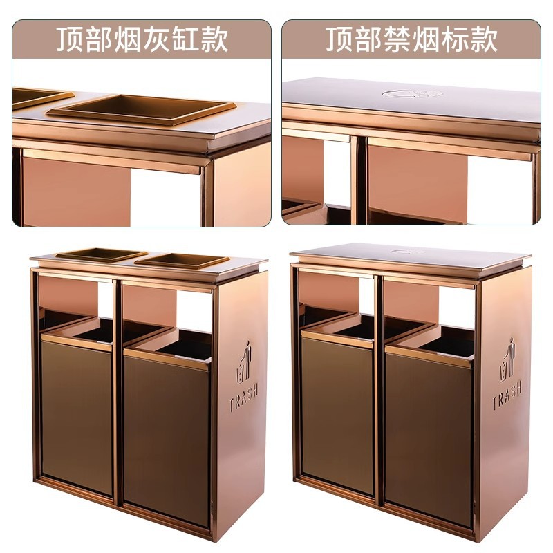 Basura comercial personalizada puede caja de fruta de acero inoxidable muñeca de la gente Hotel vestíbulo piso diapositiva ascensor bote de basura para no fumadores