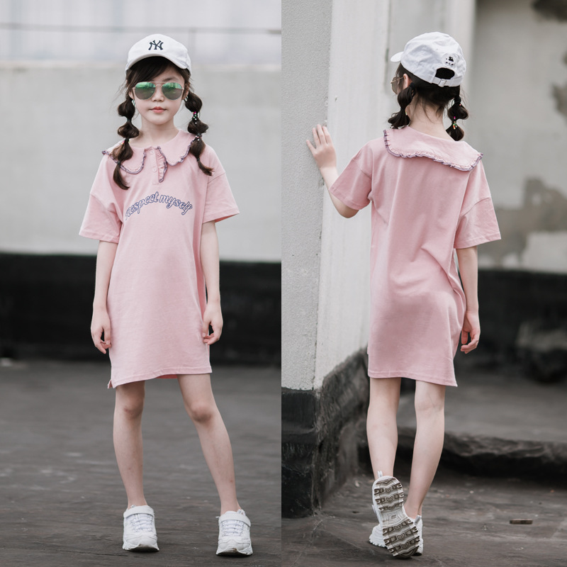 Vestido de niña de verano nuevo estilo japonés Rosa muñeca collar estilo universitario dulce linda chica falda de Polo