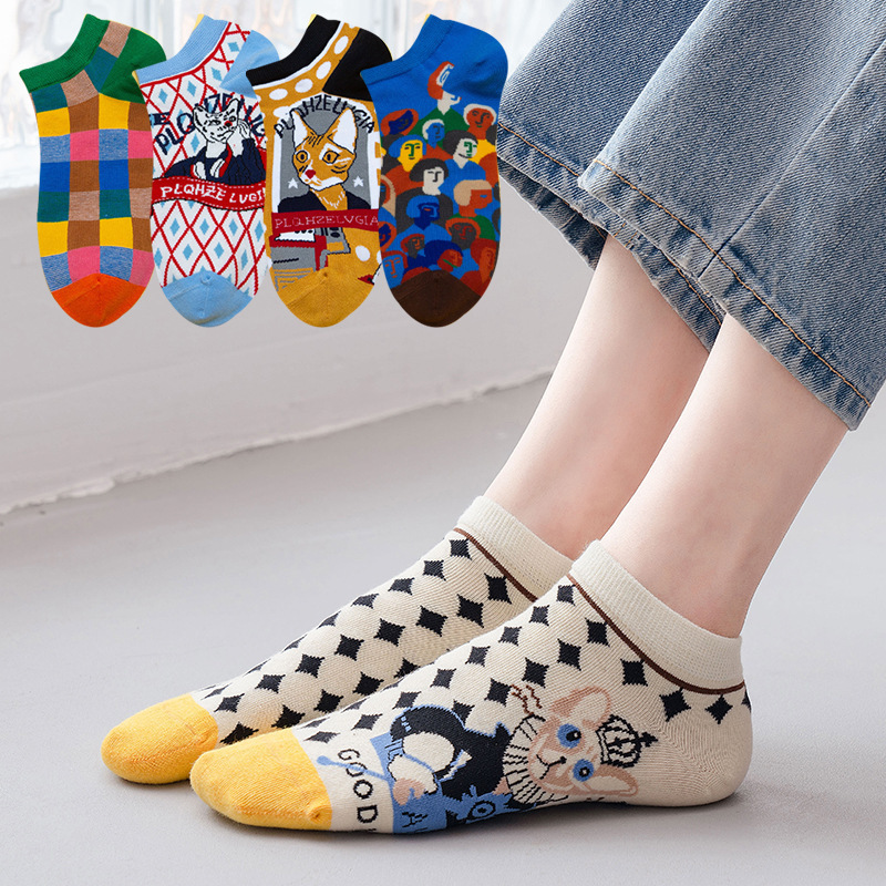 Socks Women's Socks Cotton Socks Spring and Summer Thin Orc Ins Trendy All-Match Women's Short Tube Low Waist Boat Socks Cotton Socks
