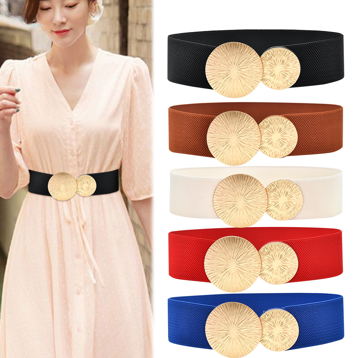 Marca de moda estilo europeo y americano cinturón decorativo de las mujeres abrigo con vestido cinturón cintura traje apretado elástico cintura sello ancho