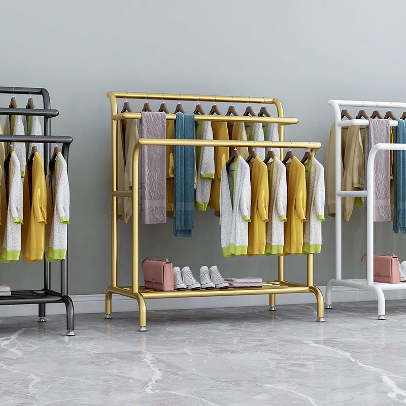 Simple coat rack double-pole clothes drying rack floor-standing indoor folding clothes rack home bedroom clothes storage rack