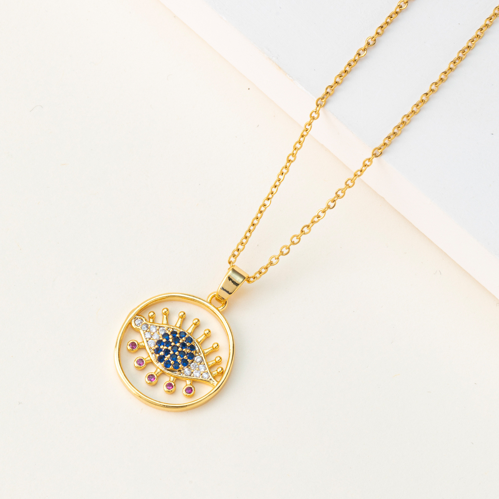 Fashion Devilu0027S Eye Stainless Steel Plating Inlay Artificial Gemstones Pendant Necklace 1 Piece