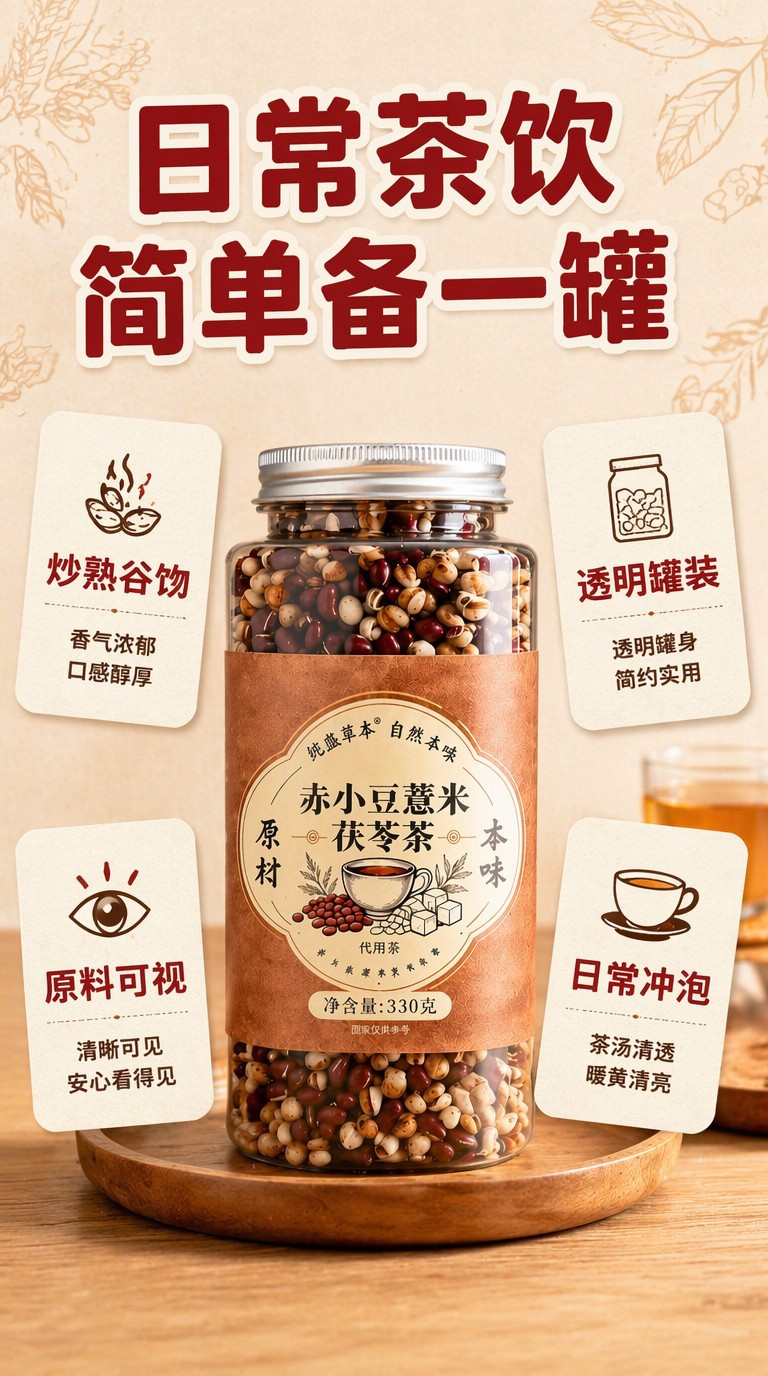 Adzuki Bean Coix Seed Poria Tea 330g Triple Steamed Herbal Tea Bags Sugar Free Daily Wellness Brew specifications