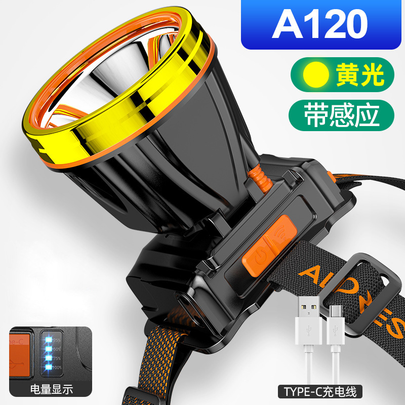 Venta al por mayor en nombre de la lámpara de minero de inducción recargable led de luz fuerte para el hogar al aire libre, batería de larga duración, faro de batería de litio de luz fuerte