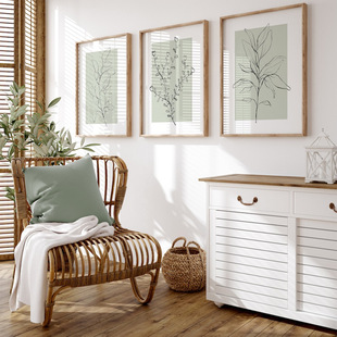 Cross-Border Export of Green Simple Geometric Lines, Plants and Florals, Living Room and Bedroom Decoration, Frameless Hanging Painting Core Posters