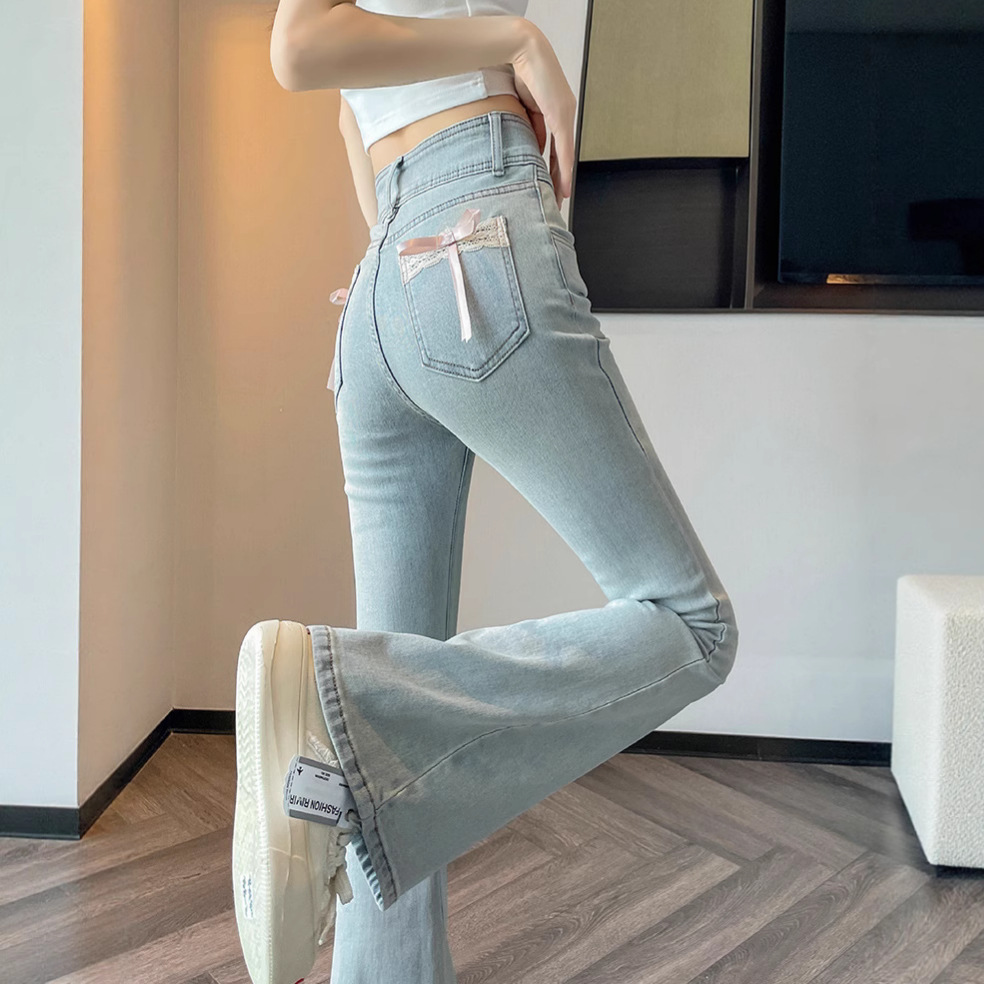 High-Waisted Flared Jeans for Women, Summer 2025 New Niche Design, Elastic, Slimming, Petite, Denim Micro-Flare Pants