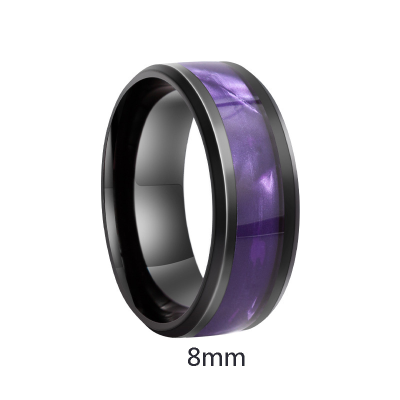 European and American Cross-Border Purple Stainless Steel Fashion Couple Multi-Color Wedding Ring Bright Sparkling Flat Purple Imitation Shell
