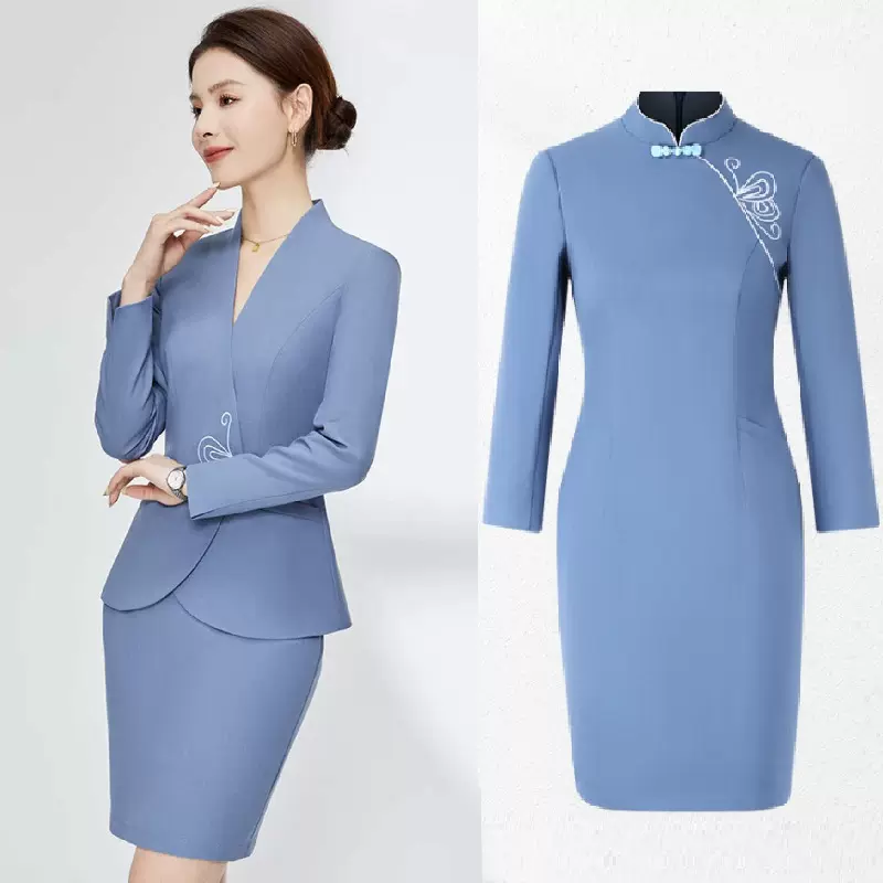 职业套装女连衣裙夏季气质酒店前台珠宝店美容院高端中式工作服装
