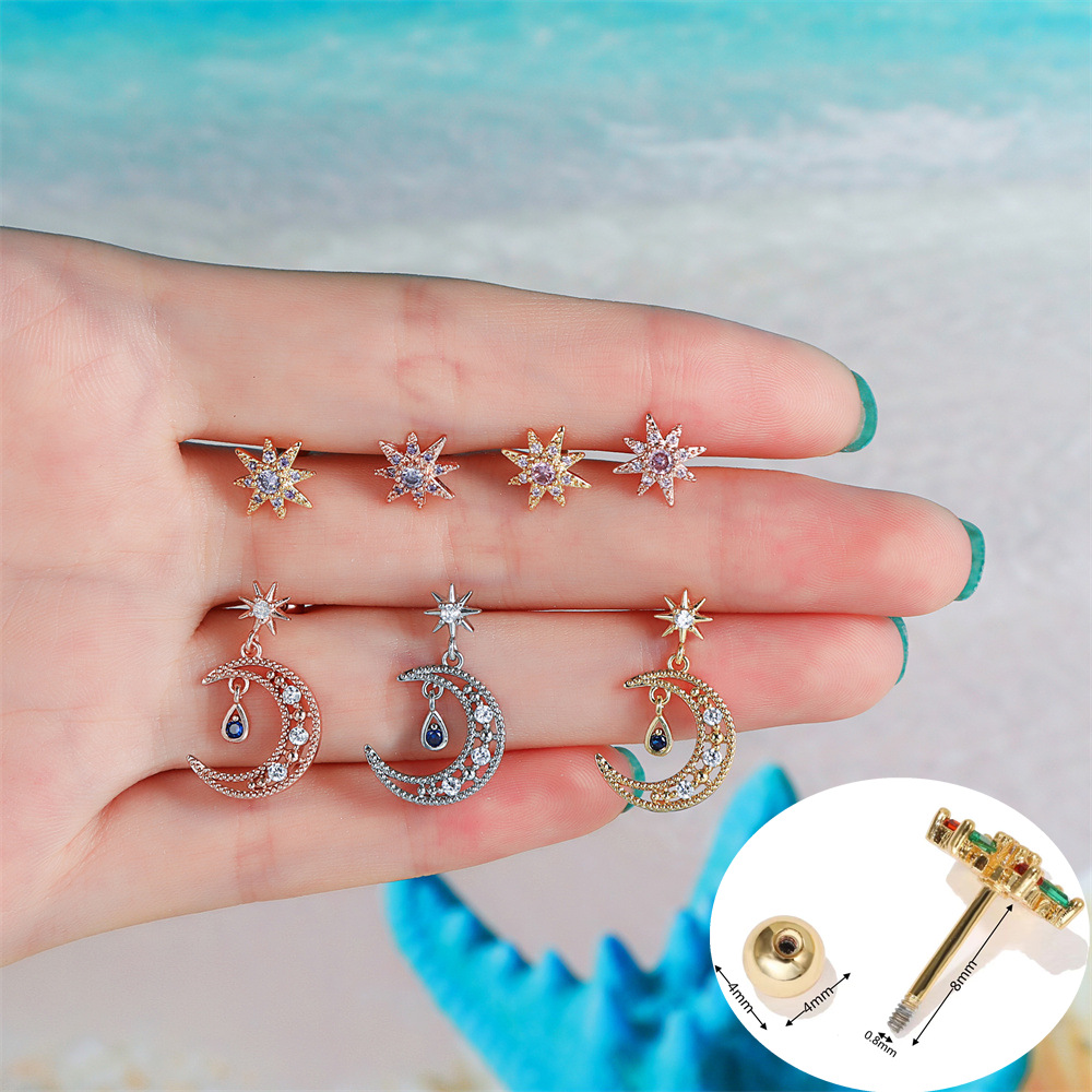 moon sapphire ear bone studs teardrop temperament earrings