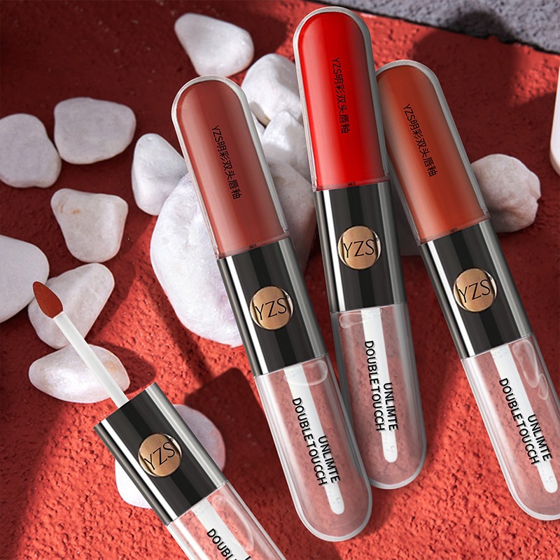 Mingcai Double-Ended Lip Gloss Mirror-Like Transparent Glass Lip Gloss Lipstick Affordable for Students, Brightening Lip Gloss, Non-Stick Cup