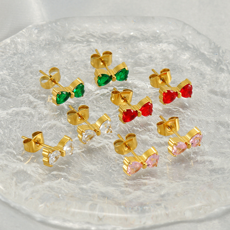 1 Pair Simple Style Bow Knot Plating Inlay Stainless Steel Zircon Ear Studs display picture 2