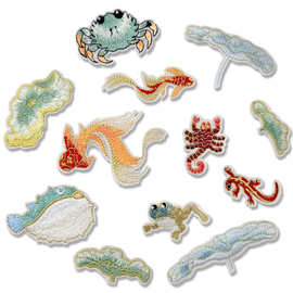 古风戏曲民族汉服演出服装辅料电脑刺绣布贴荷花金鱼补丁国风装饰