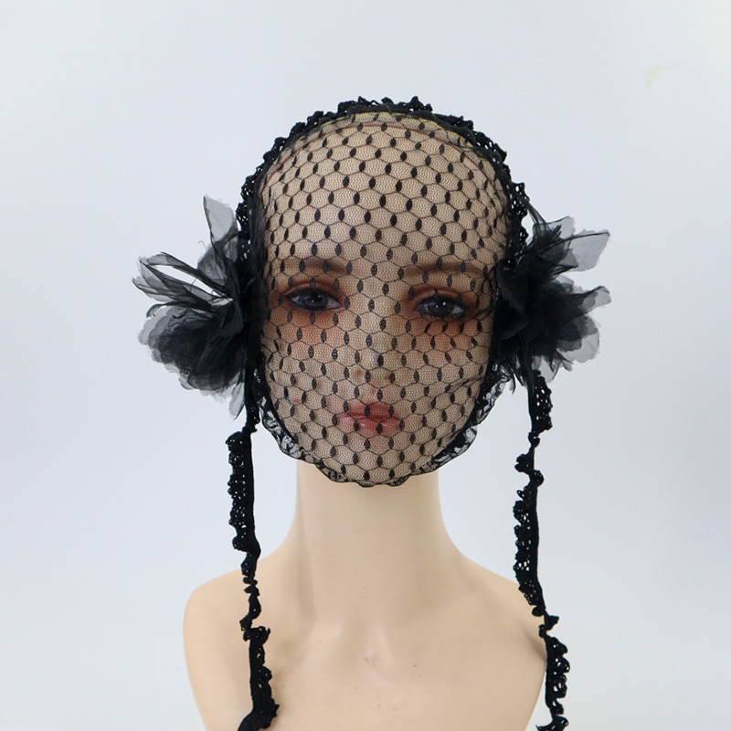 Amazon transfronterizo de encaje negro velos de cabello agujeros grandes toque de malla foto de fiesta de belleza TK