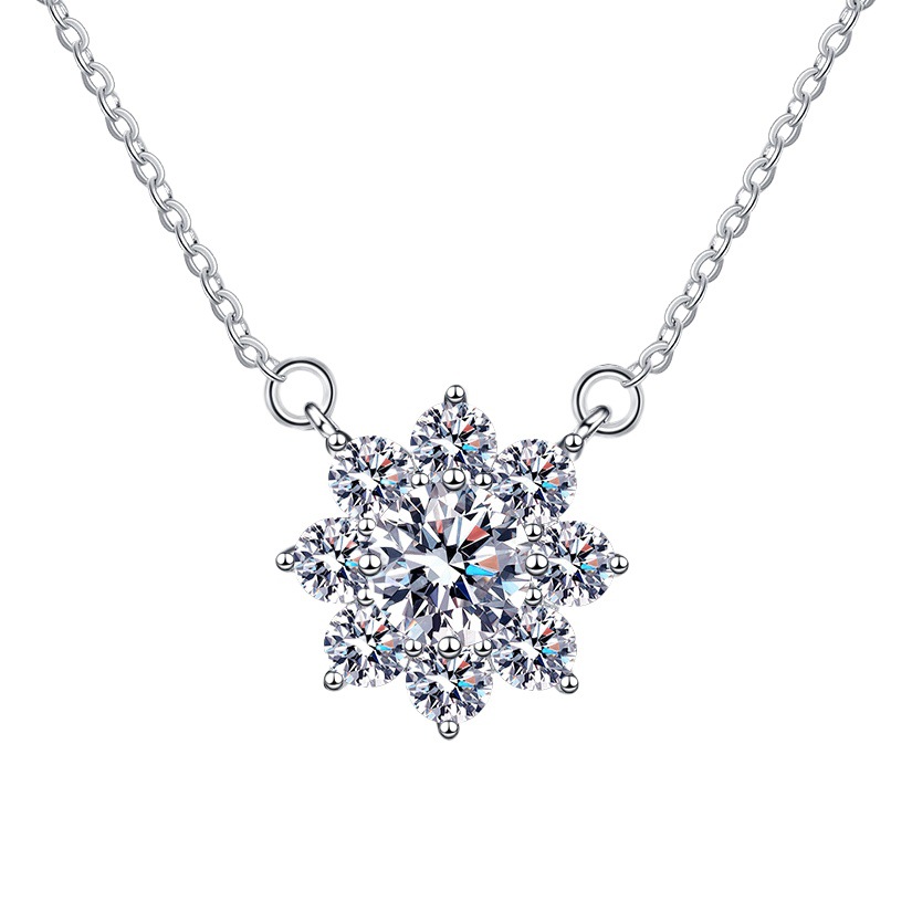 Collar de girasol de plata de ley s925, cadena de clavícula de estrella de ocho puntas para mujer, joyería de moissanita de alta gama, venta al por mayor transfronteriza