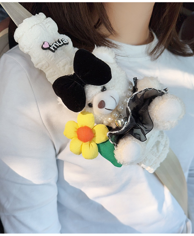 Car Seat Belt Anti-Leveler Shoulder Cover Plush Bear Car Creative Puff Belt Cover Car Interior Decoration Women