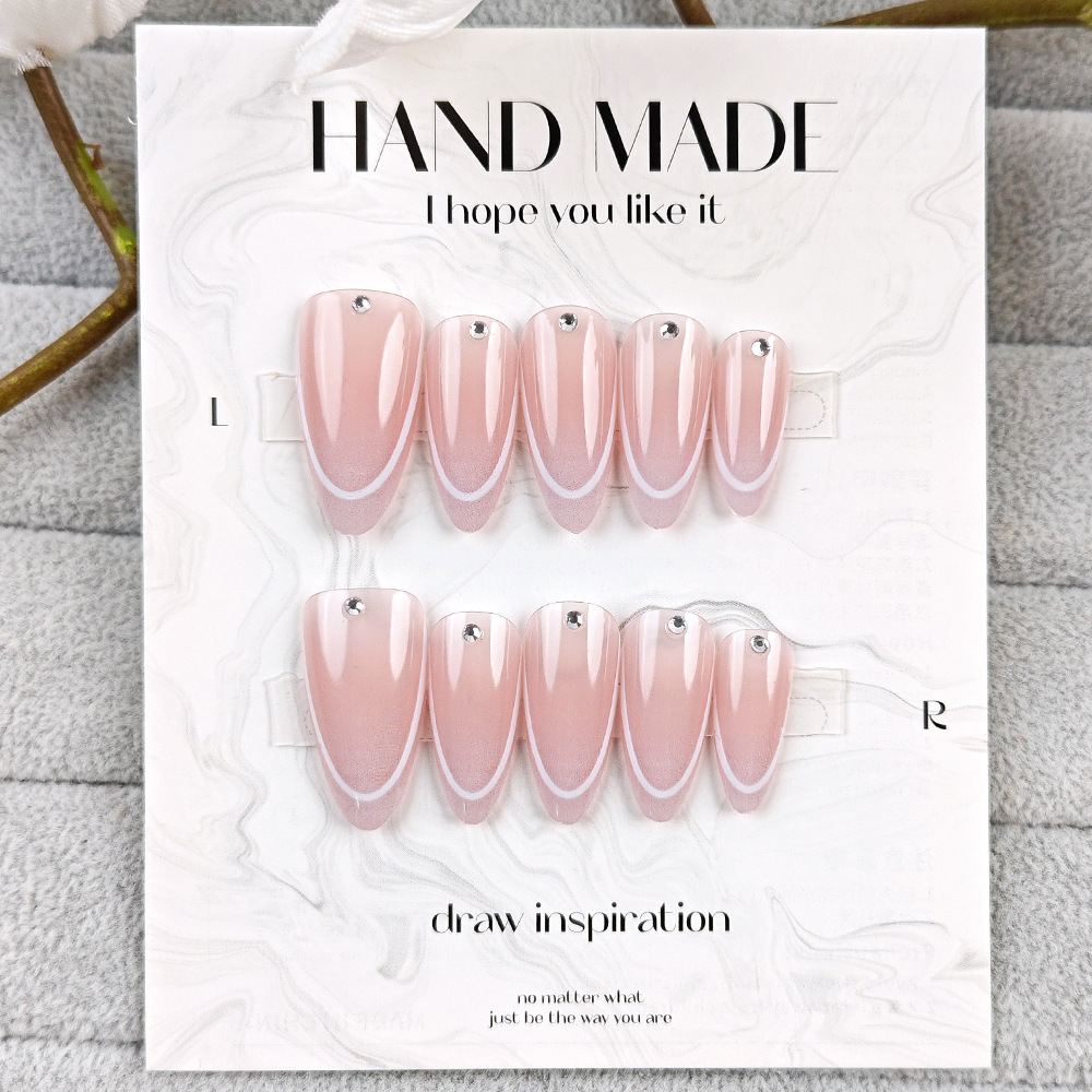 10 piezas de línea de código dividido manicura francesa parche de uñas de almendras blanqueantes manuales de diamantes para usar uñas