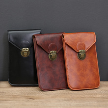 夏季新款防水手机腰包简约纯色竖款手机袋男士PU薄款时尚皮套