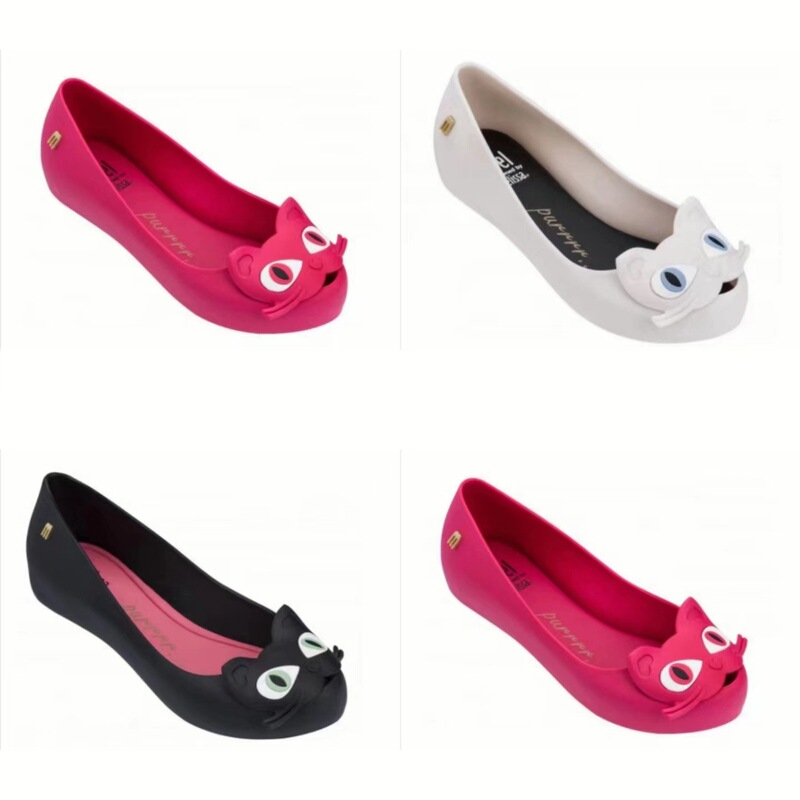 2026 New Model Brazilian Melissa Sandals for Women, Shallow Mouth Single Shoes, Cat Cartoon Soft Sole Jelly Shoes for Summer