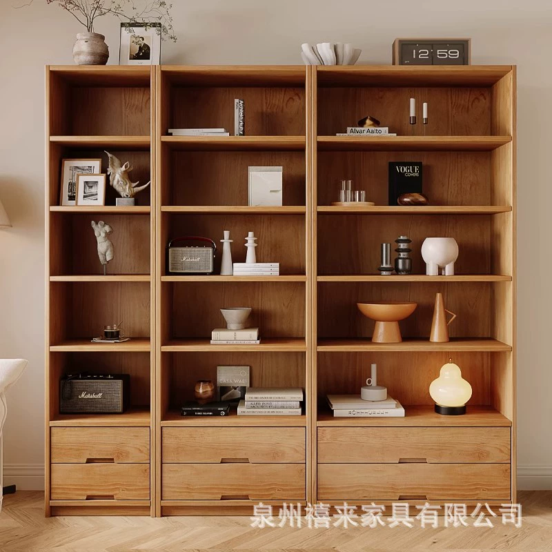 Полный шкаф из цельного дерева Книжный шкаф на полу