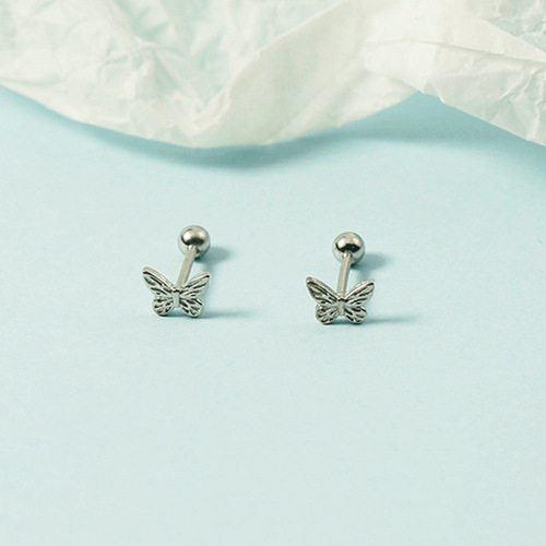 Small fresh Japanese style Korean style butterfly earrings with screw screws to support pierced ears for sleeping and no need to remove them for women small and simple niche earrings