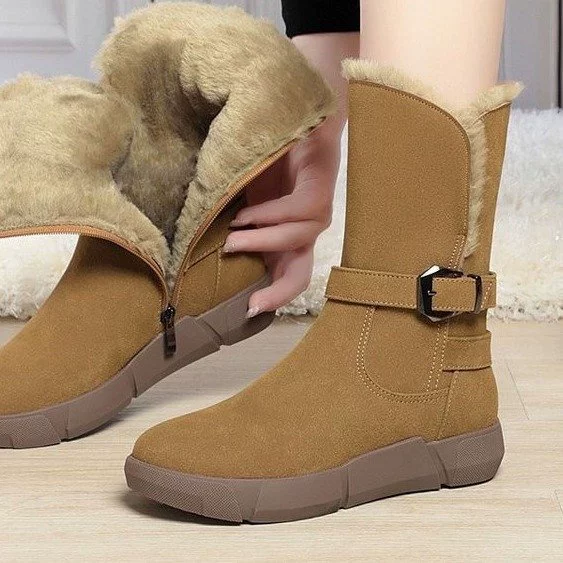 Толстое дно плюс бархат теплые короткие сапоги женский 2024 осень-зима новая корейская боковая молния утолщенная средняя труба ретро хлопчатобумажная обувь