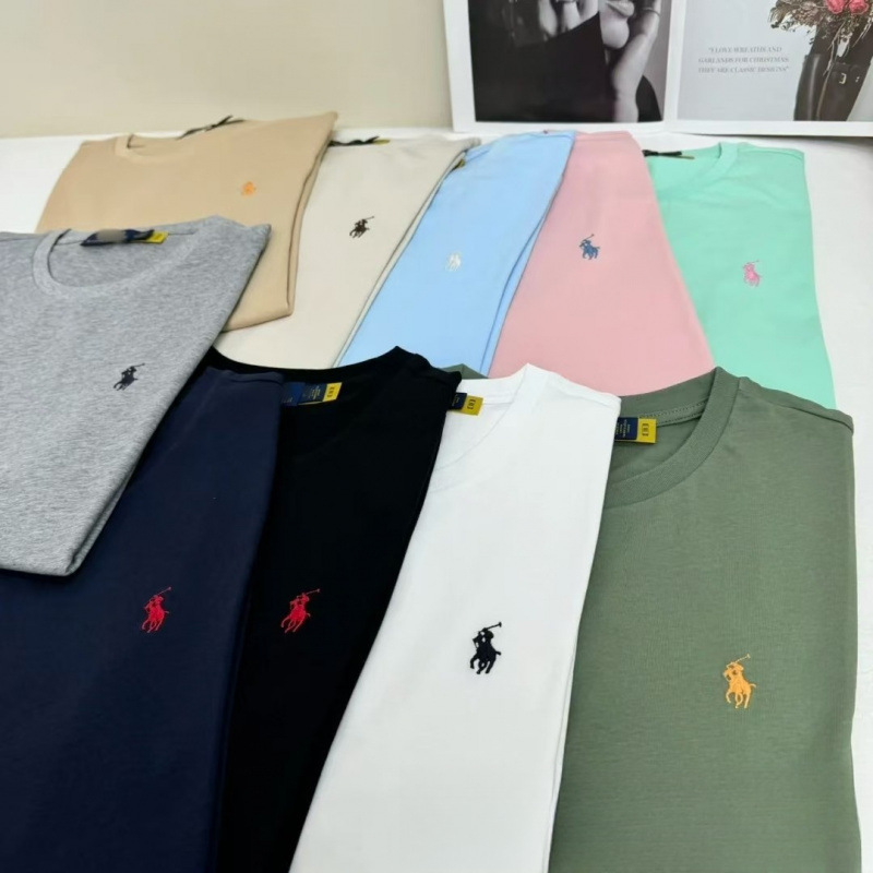 Foreign Trade T-Shirt Lf Pony Logo Embroidery Women's Round Neck Cross-Border Short-Sleeved Pure Cotton Half-Sleeved Men's Sweatshirt Versatile Bottoming Shirt Trendy