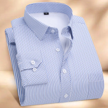 加绒加厚保暖衬衫男士商务休闲正装中青年条纹爸爸装加棉衬衣男装
