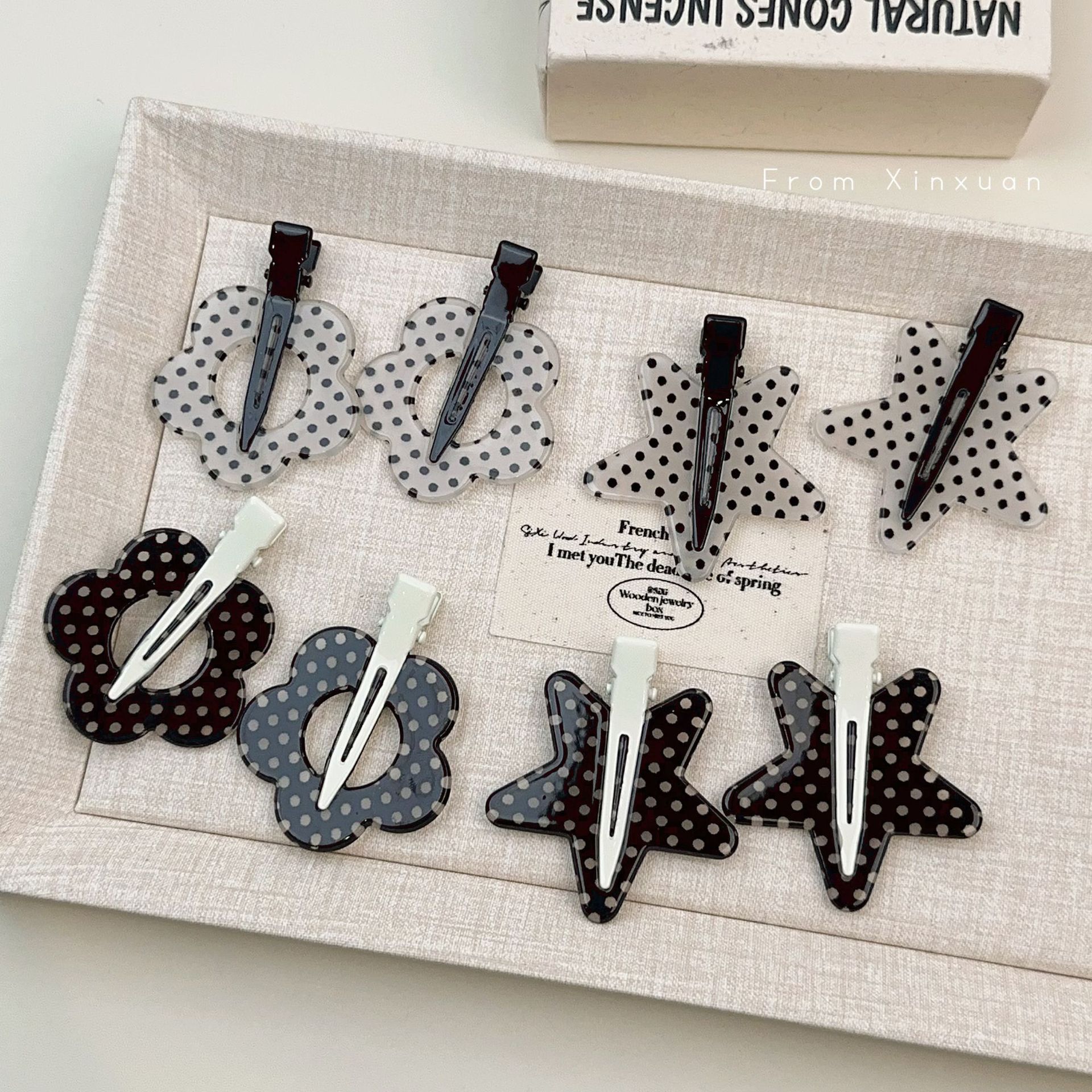 甜美黑白波点蝴蝶星星发夹女前额侧边刘海夹碎发无痕夹子发卡发饰