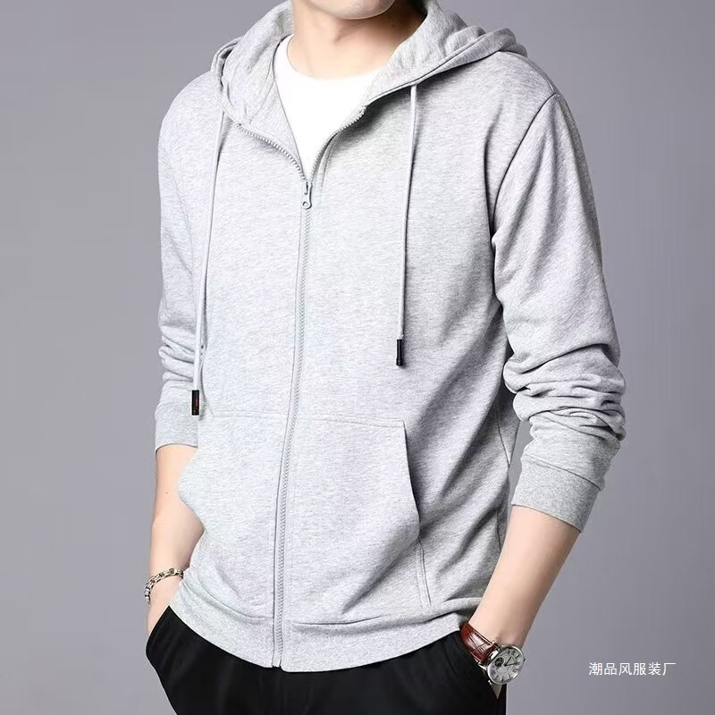 Autumn and Winter Zipper Sweater Men's Solid Color fleece-lined Hooded Sweater All-match Top Korean Fashionable Casual Sports Cardigan