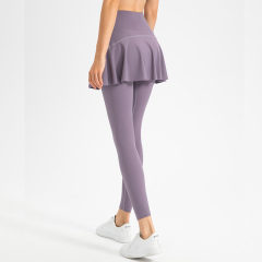 Fake two-piece elastic slimming sports pants skirt for women running yoga fitness pants tennis badminton pleated skirt