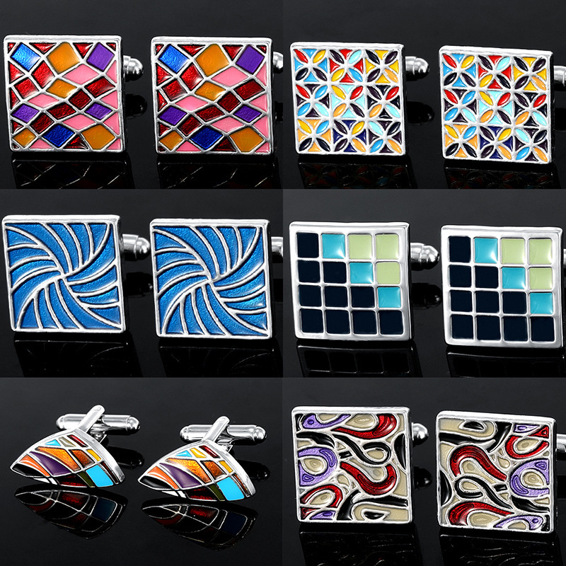 Heißer verkauf neue produkte retro muster multi farbe legierung manschette nägel männer Französisch business emaille manschettenknöpfe hemd zubehör_voghion.com
