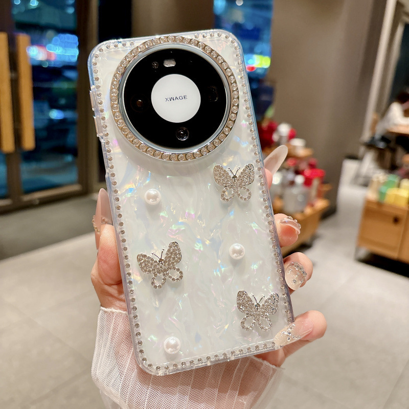 Customized Phone Case Suitable for Huawei Mate80, 80Pro Rhinestone Butterfly Protective Cover, Fashionable Ins80Promax