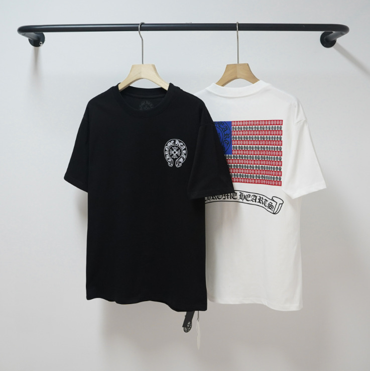 Cross-Border Foreign Trade Trendy Brand Chrome Heart Short-Sleeved Top Pure Cotton Loose Top T-Shirt for Men and Women