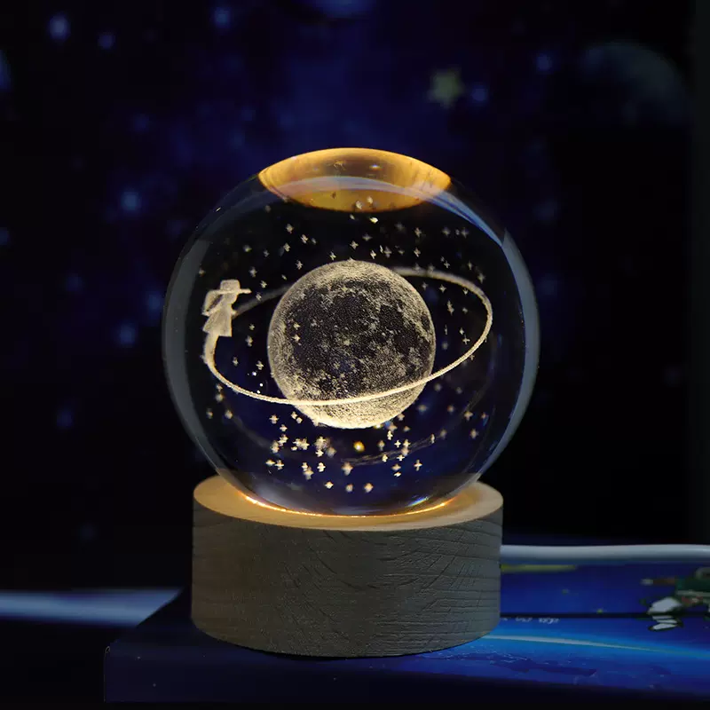 创意3D激光内雕发光水晶球小夜灯星空球太空漫步一帆风顺桌面摆件