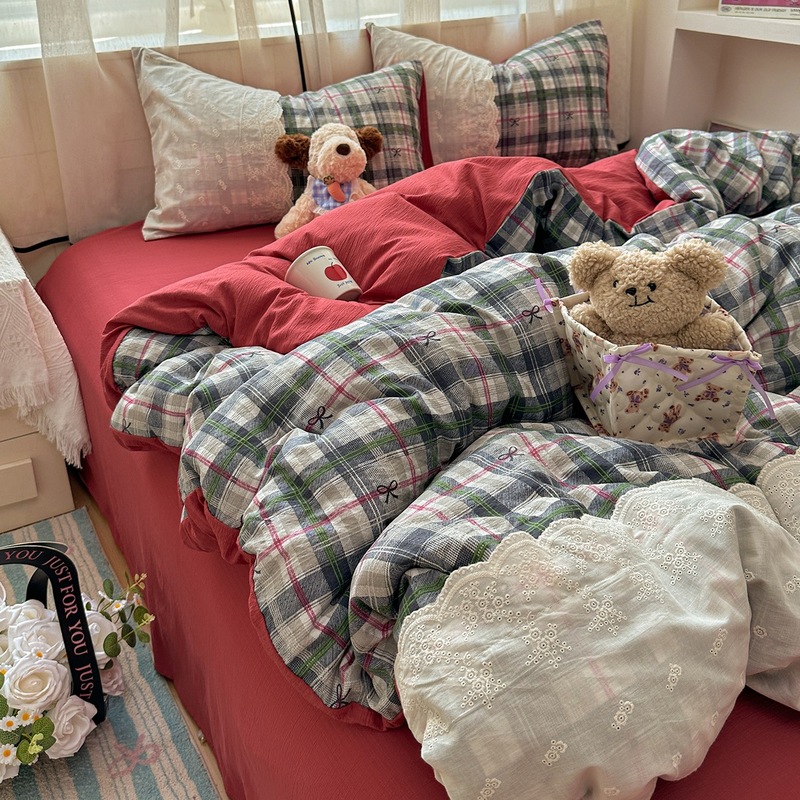新款A类母婴亲肤少女风花边四件套皱皱纱床单被套宿舍三件套床品4|undefined