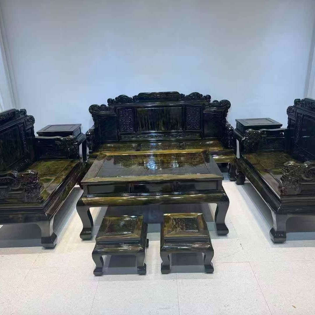 New Furniture Wealth Flowing Golden Silk Nanmu Sofa Custom Solid Wood Living Room Custom Combination Chinese Style